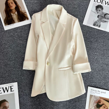 Off-white thin suit jacket for women 2024 summer new style design casual one-button niche suit trend