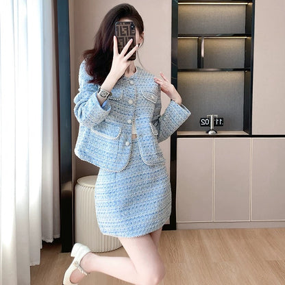High-end small fragrance fashion suit for women 2024 autumn and winter new temperament age-reducing skirt heavy industry two-piece set