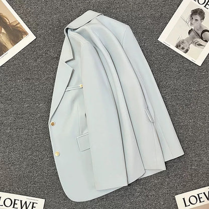 Blue shoulder pad suit jacket for women 2025 spring and autumn new style niche design Korean style temperament versatile suit trend