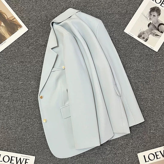 Blue shoulder pad suit jacket for women 2025 spring and autumn new style niche design Korean style temperament versatile suit trend