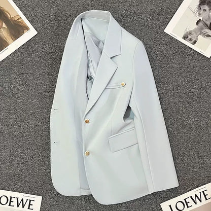 Blue shoulder pad suit jacket for women 2025 spring and autumn new style niche design Korean style temperament versatile suit trend