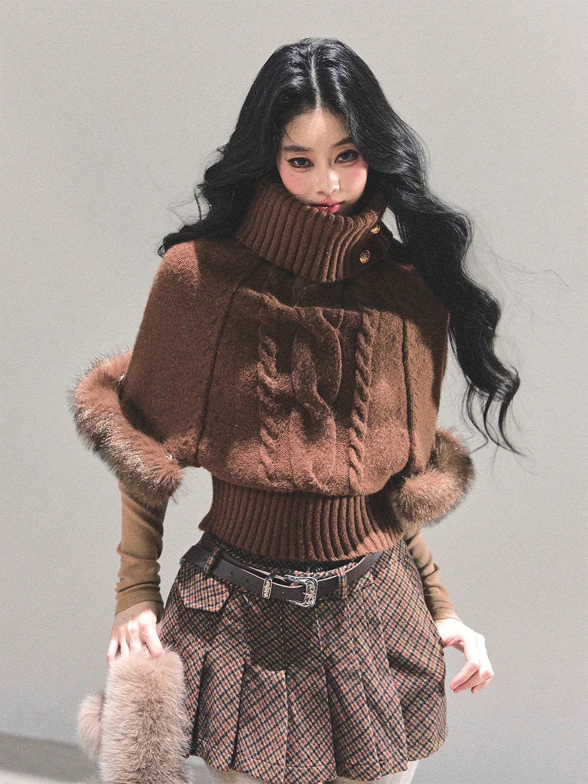 AOMALM's eyes are "only she is clear-headed" - Korean style high-neck mohair knit sweater for women, winter cable knit top.