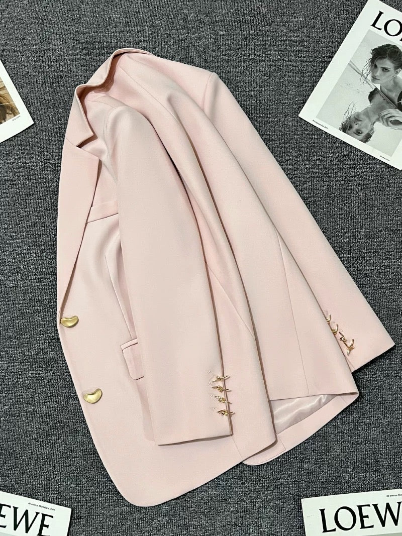 White peach pink suit jacket for women 2025 spring and autumn new style this year popular high-end Korean style loose temperament small suit