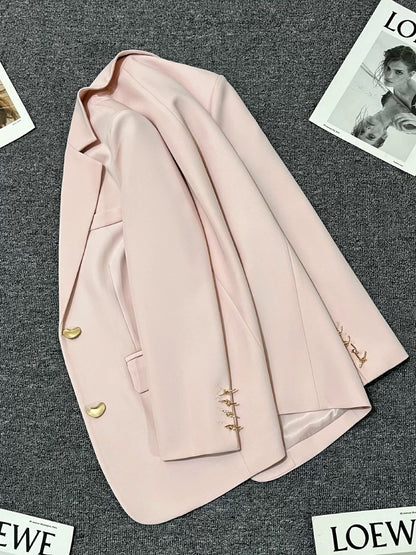 White peach pink suit jacket for women 2025 spring and autumn new style this year popular high-end Korean style loose temperament small suit