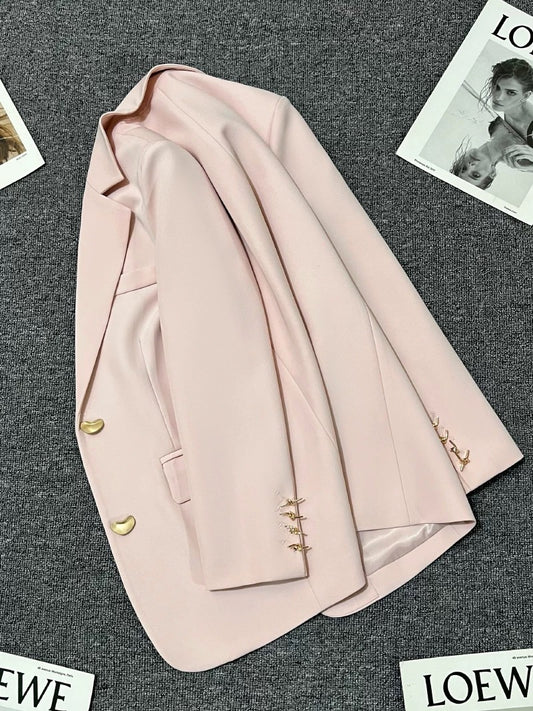 White peach pink suit jacket for women 2025 spring and autumn new style this year popular high-end Korean style loose temperament small suit