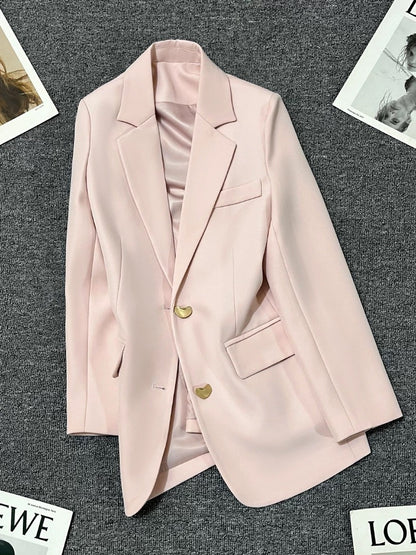 White peach pink suit jacket for women 2025 spring and autumn new style this year popular high-end Korean style loose temperament small suit