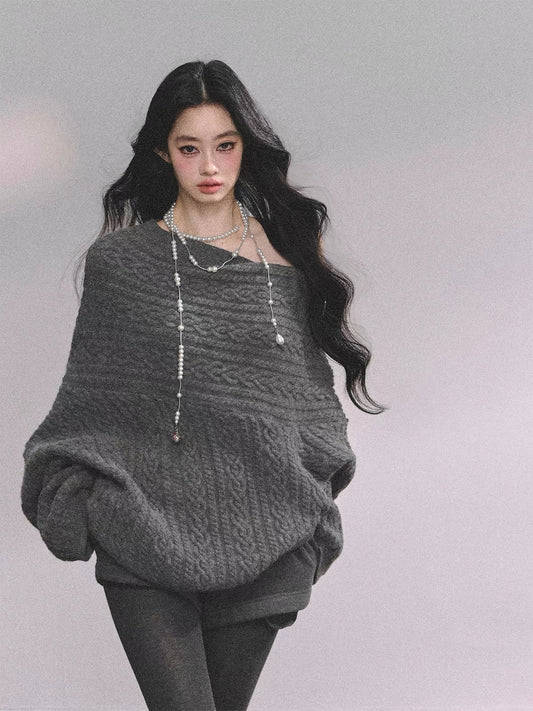 AOMALM, a Norwegian exchange student, presents a 100% American-style knitted cable sweater for women, featuring a loose-fitting off-shoulder design for autumn and winter.