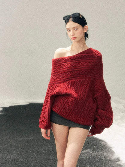 AOMALM, a Norwegian exchange student, presents a 100% American-style knitted cable sweater for women, featuring a loose-fitting off-shoulder design for autumn and winter.