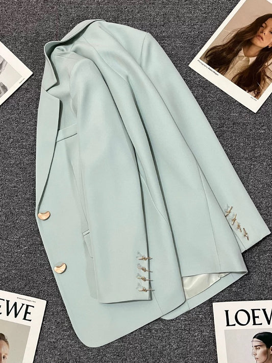 Sky blue suit jacket for women 2024 spring new style design high-end Korean style versatile temperament casual suit trend