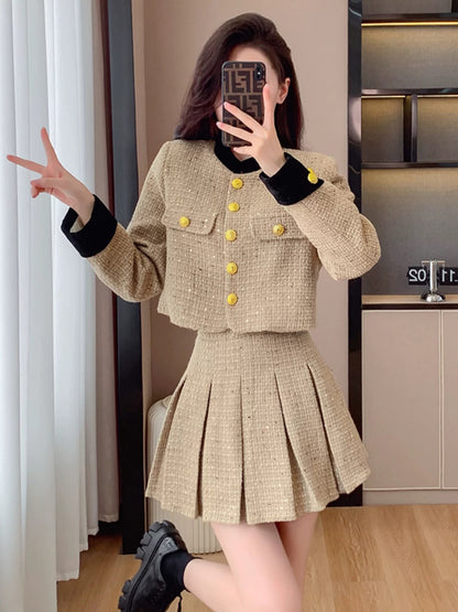 Xiaoxiangfeng Jacket 2024 New Autumn Style Winter Pleated Skirt Suit Women's Two-piece Skirt to Reduce Age