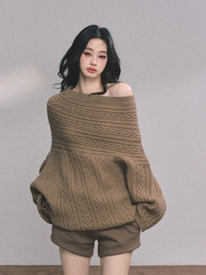 AOMALM, a Norwegian exchange student, presents a 100% American-style knitted cable sweater for women, featuring a loose-fitting off-shoulder design for autumn and winter.