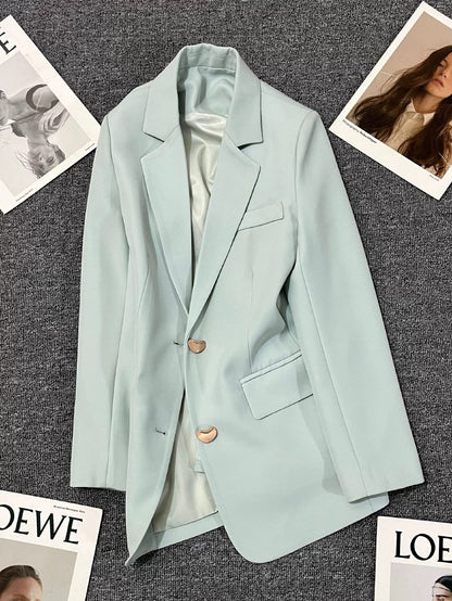 Sky blue suit jacket for women 2024 spring new style design high-end Korean style versatile temperament casual suit trend