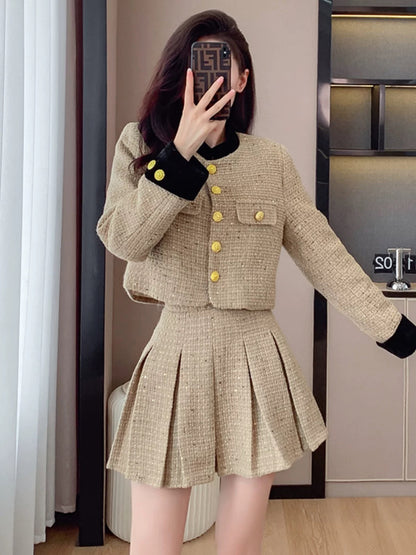 Xiaoxiangfeng Jacket 2024 New Autumn Style Winter Pleated Skirt Suit Women's Two-piece Skirt to Reduce Age