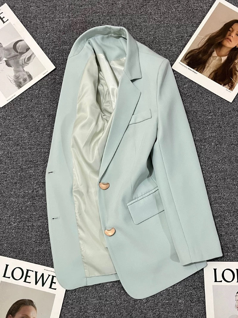 Sky blue suit jacket for women 2024 spring new style design high-end Korean style versatile temperament casual suit trend