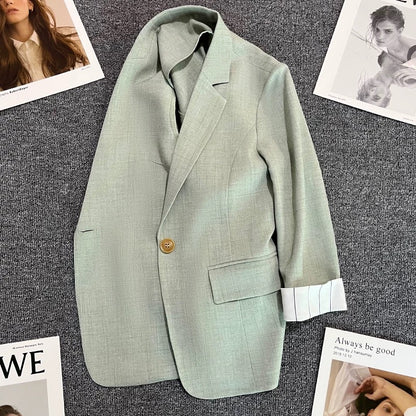 Light green thin suit jacket for women 2024 summer new cuff stripes one button fashionable all-match suit