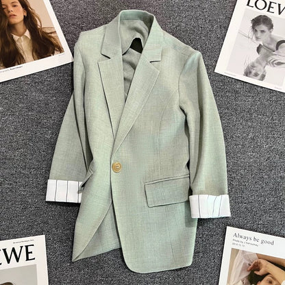 Light green thin suit jacket for women 2024 summer new cuff stripes one button fashionable all-match suit