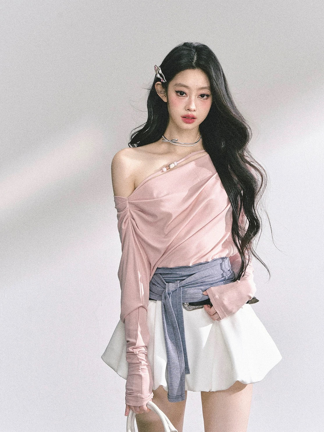 AOMALM's "Sweet and Soft" Korean Style Long-Sleeved Off-Shoulder Sexy T-Shirt for Women, Short Design Top for Summer