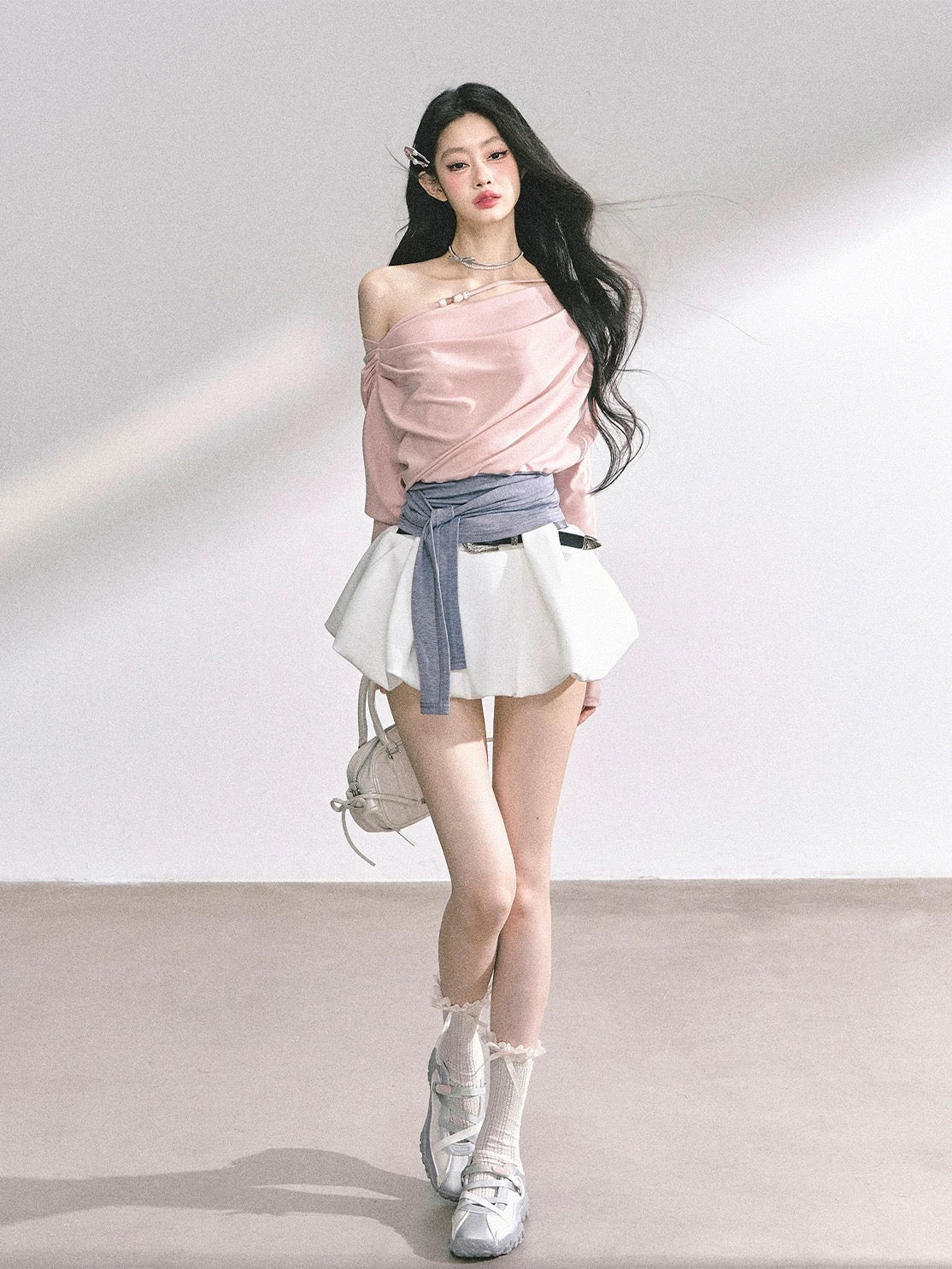 AOMALM's "Sweet and Soft" Korean Style Long-Sleeved Off-Shoulder Sexy T-Shirt for Women, Short Design Top for Summer