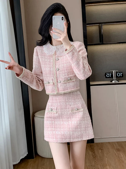 French high-end 2024 autumn and winter new pink tweed small fragrant jacket and skirt suit two-piece set
