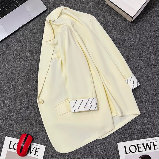 Off-white thin suit jacket for women 2024 summer new style high-end Korean style casual street-blasting letter sleeve suit