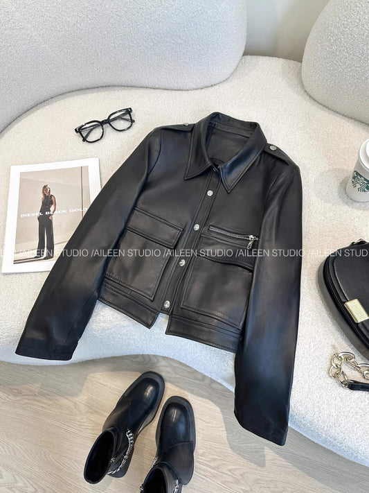 Black leather jacket women's short 2025 autumn new Korean style fashion slim all-match pu leather jacket top trend