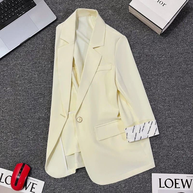 Off-white thin suit jacket for women 2024 summer new style high-end Korean style casual street-blasting letter sleeve suit