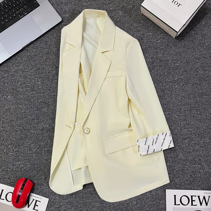 Off-white thin suit jacket for women 2024 summer new style high-end Korean style casual street-blasting letter sleeve suit