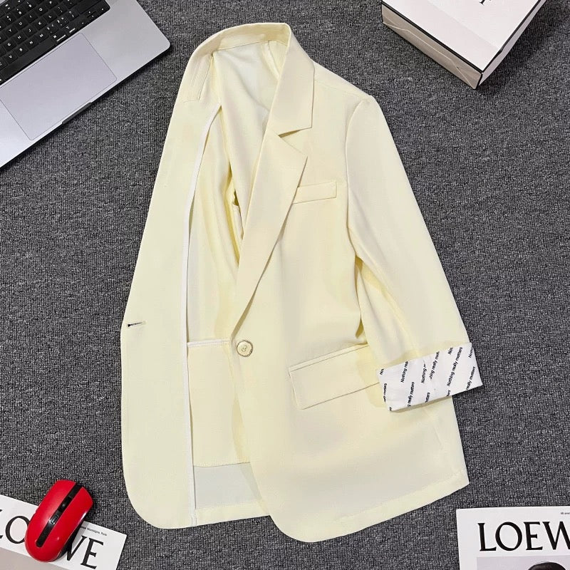 Off-white thin suit jacket for women 2024 summer new style high-end Korean style casual street-blasting letter sleeve suit