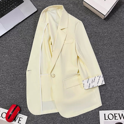 Off-white thin suit jacket for women 2024 summer new style high-end Korean style casual street-blasting letter sleeve suit