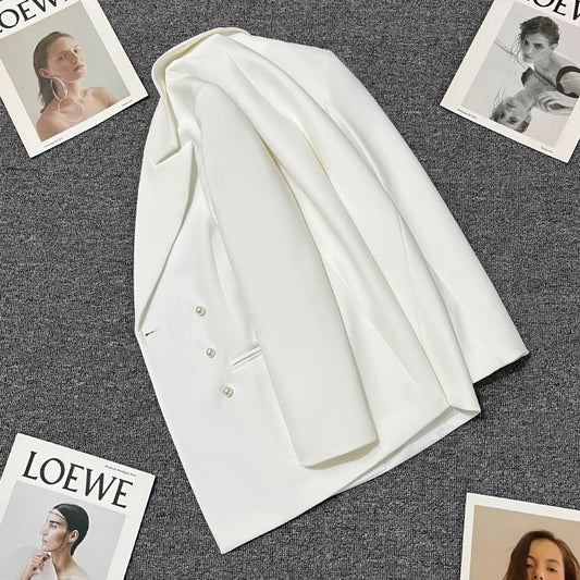 White suit jacket for women 2025 spring and autumn new pearl button design Korean style temperament versatile age-reducing small suit