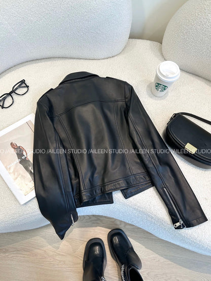 Black leather jacket women's short 2025 autumn new Korean style fashion slim all-match pu leather jacket top trend