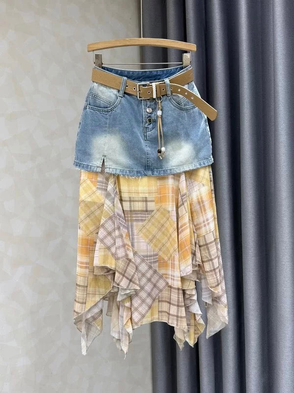 2026 Summer New Style Women's Retro Patchwork High-Waisted Fashionable and Versatile Bodycon Long Skirt
