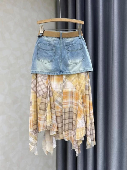 2026 Summer New Style Women's Retro Patchwork High-Waisted Fashionable and Versatile Bodycon Long Skirt