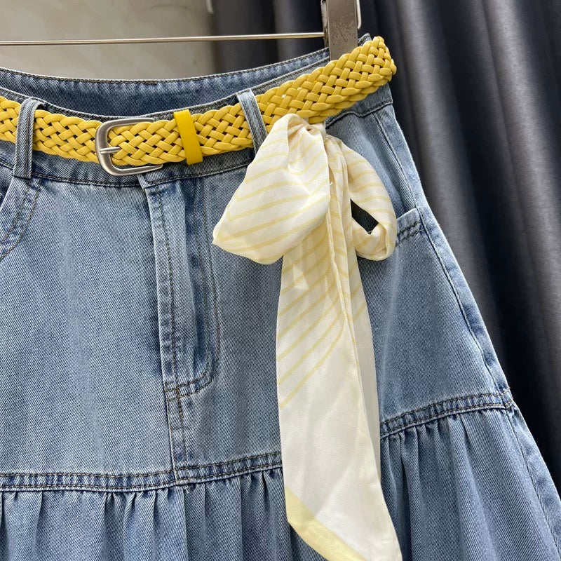 2026 Spring/Summer New Casual and Elegant Denim Midi Skirt for Women, High-Waisted, Retro, Slimming A-Line Maxi Skirt