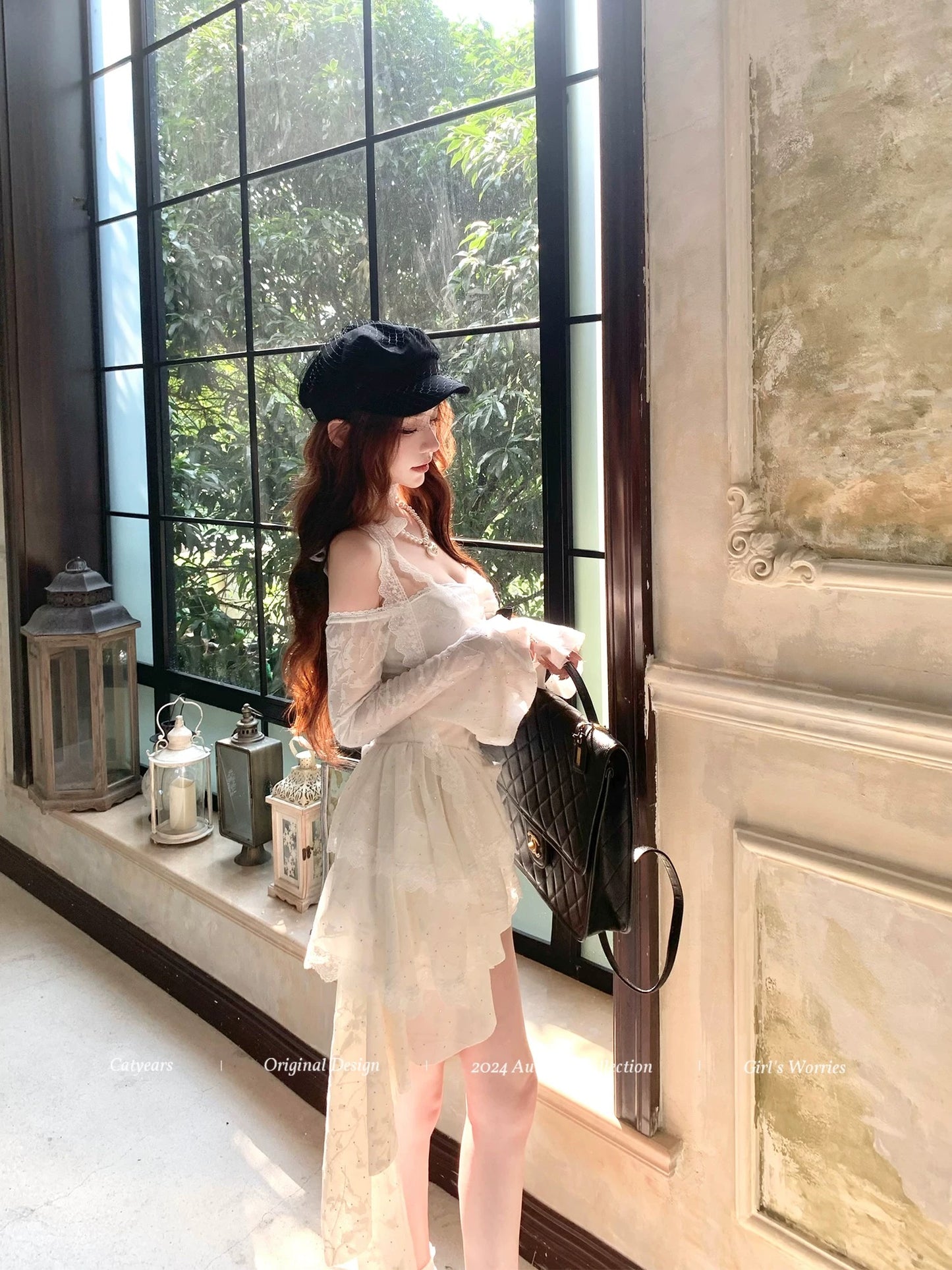 Catyears Year of the Cat Heartbeat Hunter ~ Lace Long Sleeve Dress 2024 Autumn Trailing Design Hip Skirt