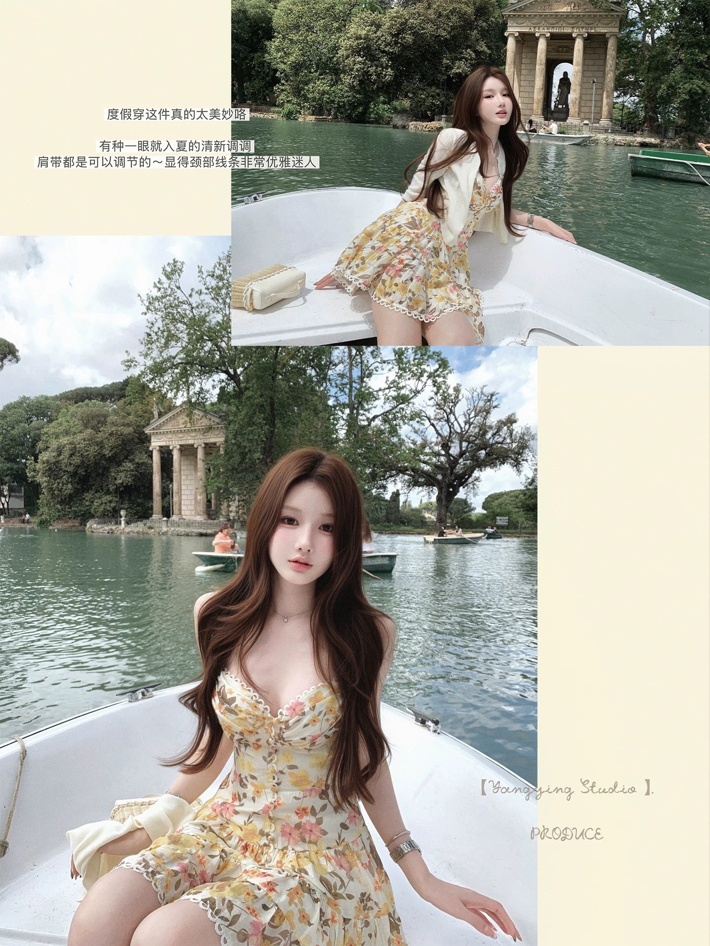 Bigking "First Encounter with Blossoms" Floral V-Neck Camisole Dress (65% Tencel + 15% Linen)