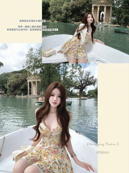 Bigking "First Encounter with Blossoms" Floral V-Neck Camisole Dress (65% Tencel + 15% Linen)