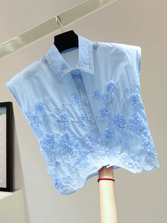 Small heavy embroidered shirt 2025 summer Korean version slim high waist short solid color beaded sleeveless shirt trend