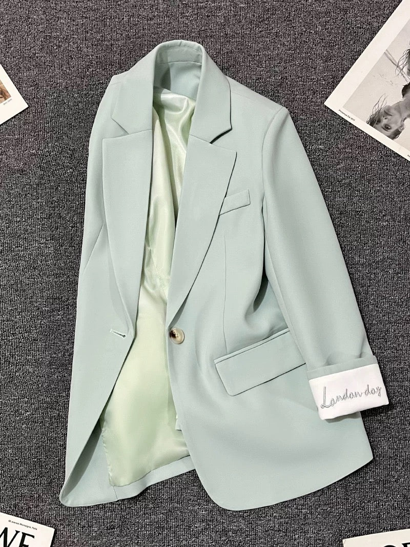 Sky blue embroidered suit jacket for women 2025 spring and autumn new Korean version one button small size super good-looking suit trend