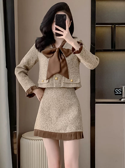 2024 Autumn New French Style Small Fragrance Style Suit Skirt Western Fashion Platycodon Salt Style Light Mature Style Skirt Two-piece Set