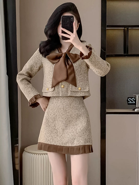 2024 Autumn New French Style Small Fragrance Style Suit Skirt Western Fashion Platycodon Salt Style Light Mature Style Skirt Two-piece Set