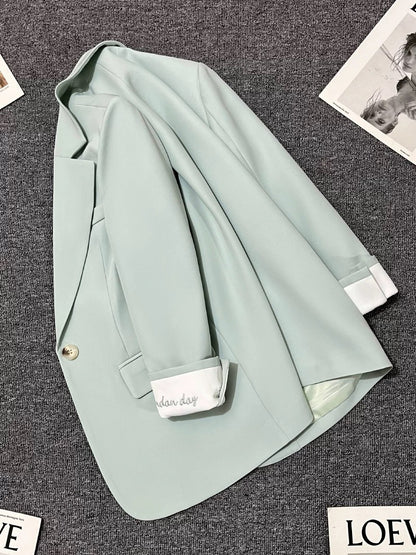 Sky blue embroidered suit jacket for women 2025 spring and autumn new Korean version one button small size super good-looking suit trend