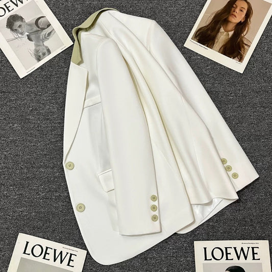 White splicing collar suit jacket for women 2025 spring new high-end light luxury temperament leisure trend small suit