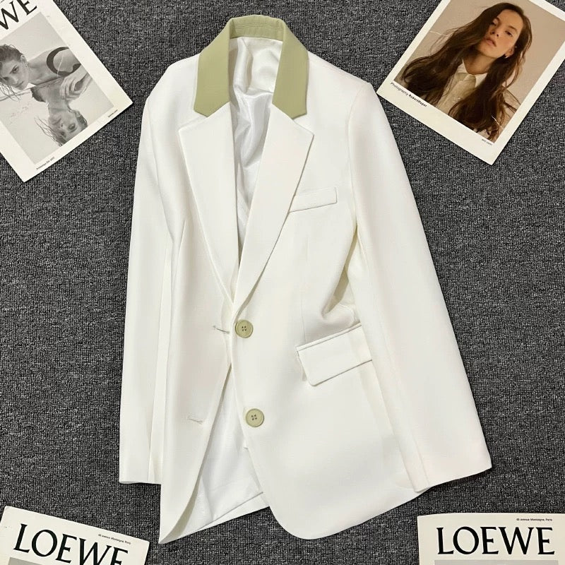 White splicing collar suit jacket for women 2025 spring new high-end light luxury temperament leisure trend small suit