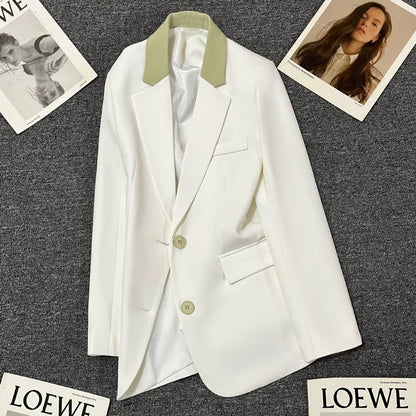 White splicing collar suit jacket for women 2025 spring new high-end light luxury temperament leisure trend small suit
