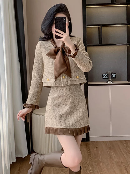 2024 Autumn New French Style Small Fragrance Style Suit Skirt Western Fashion Platycodon Salt Style Light Mature Style Skirt Two-piece Set