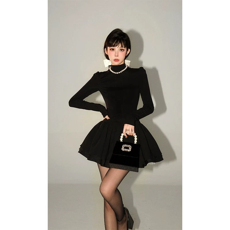 Aunt Barbie's Christmas outfit, little black dress for women, autumn and winter new style, waisted tutu skirt, knitted dress, birthday shirt
