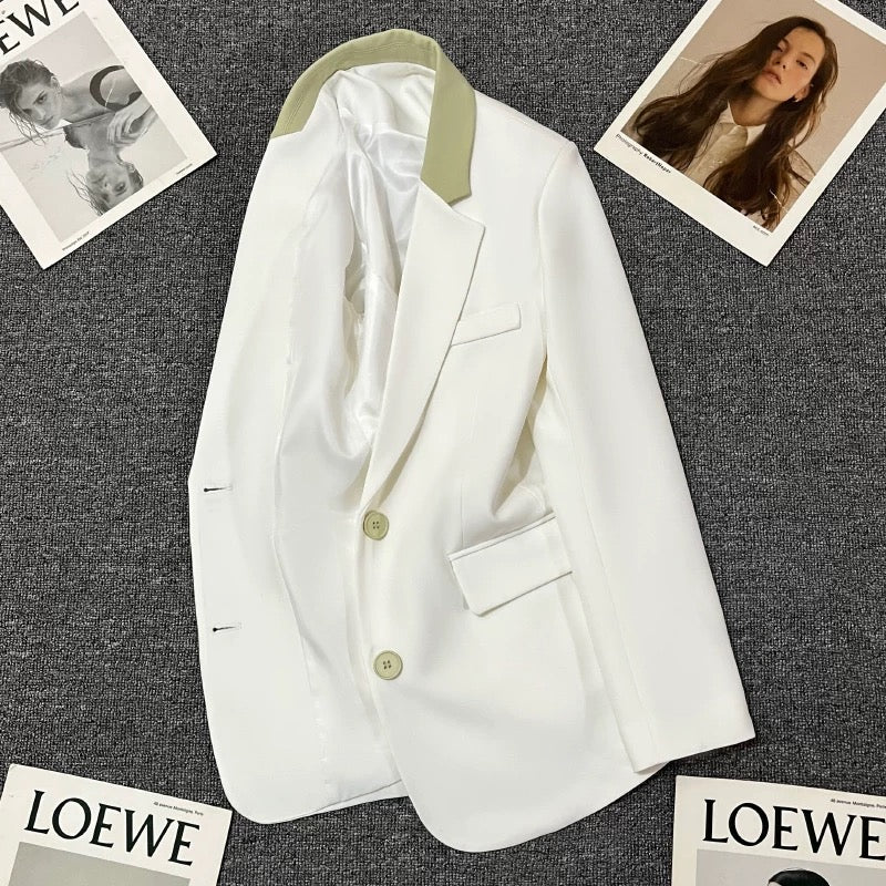 White splicing collar suit jacket for women 2025 spring new high-end light luxury temperament leisure trend small suit
