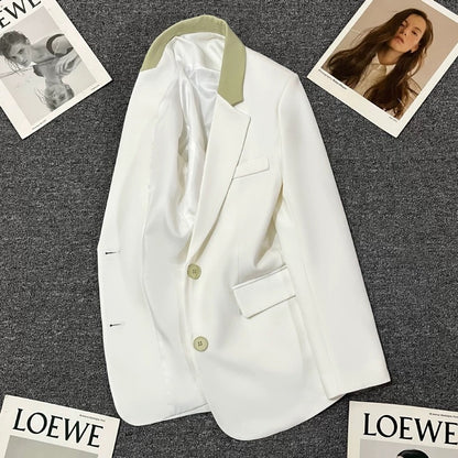 White splicing collar suit jacket for women 2025 spring new high-end light luxury temperament leisure trend small suit
