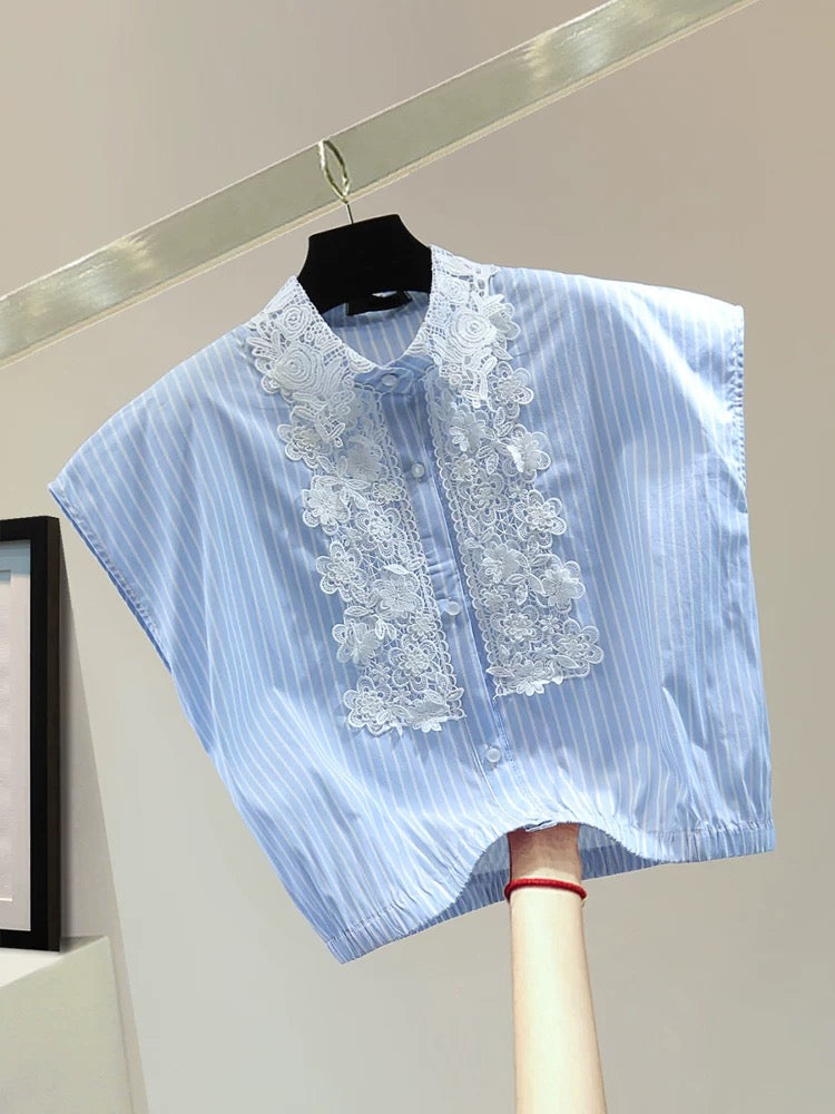 Small lace splicing sleeveless shirt 2025 summer Korean version high waist short color matching striped waist shirt trend